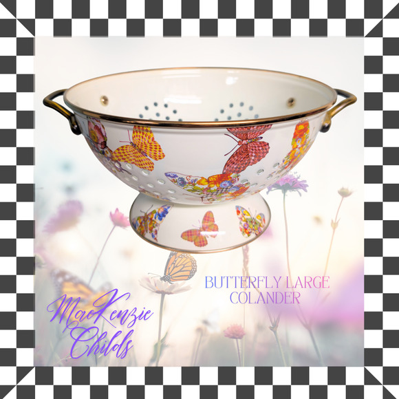 Mackenzie Childs LARGE Butterfly White Colander 9.5" dia. Colorful Kitchen - Picture 2 of 5